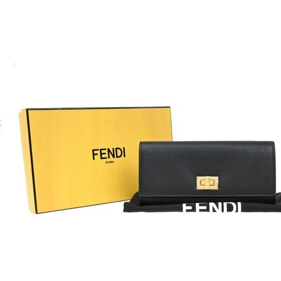 FENDI Logo Peekaboo Long Wallet Leather Black GHW Italy 83RF639 - Picture 1 of 16